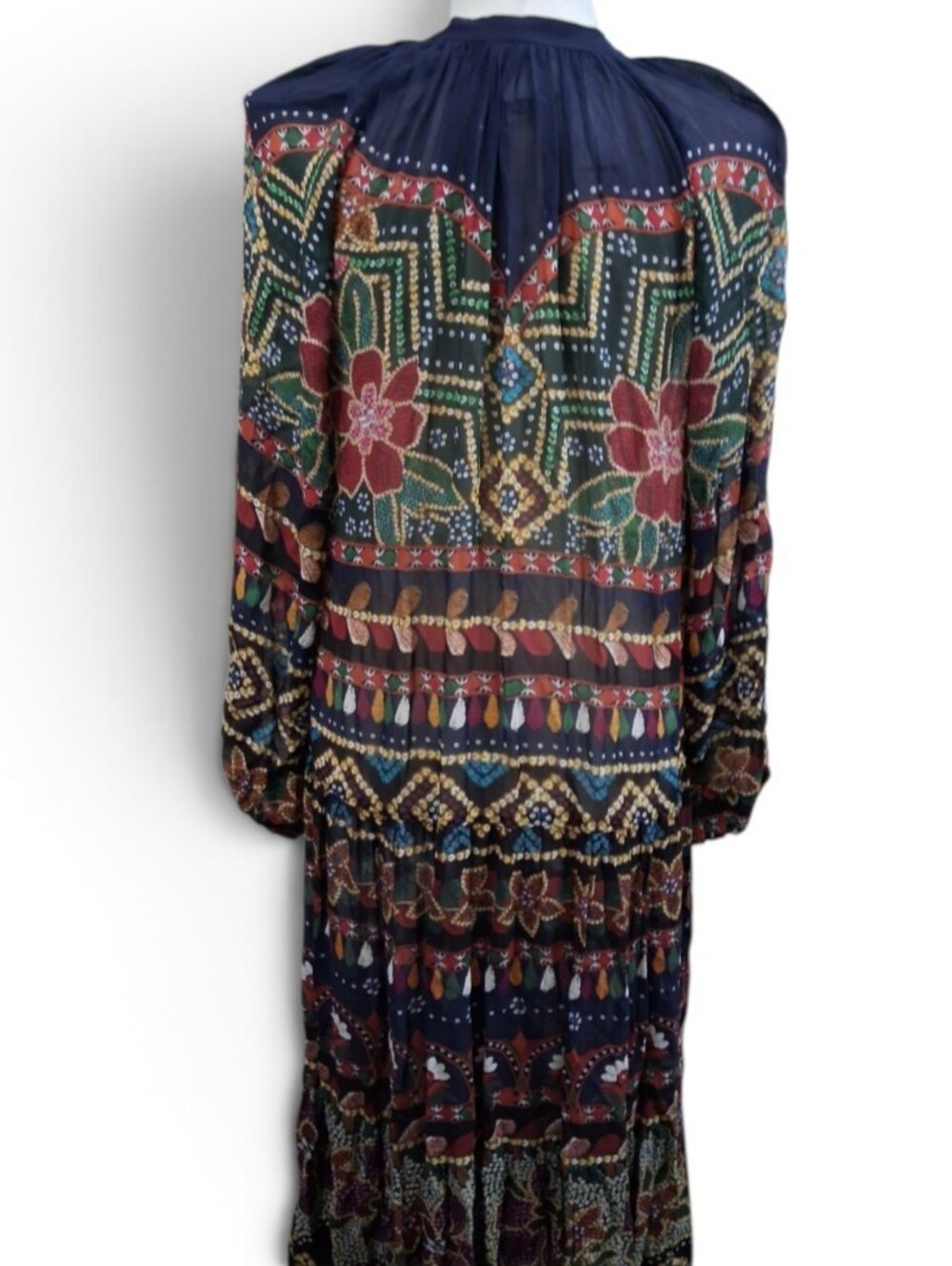 NWT FARM RIO Graphic Shine Maxi Dress Small Metallic Lurex Coin Sequin Hem $275 - Picture 7 of 13